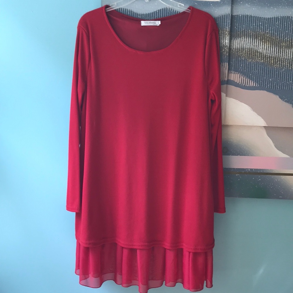 Red Bowed Long Sleeve Top